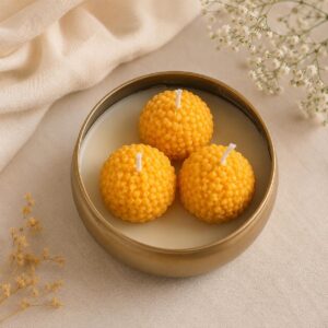 Ladoo Candle In Metal Bowl